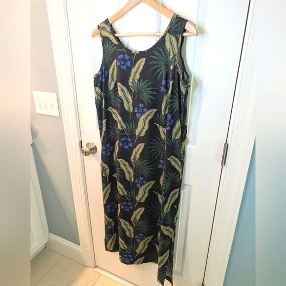 Pineapple Moon Tropical Print Silk Maxi Dress Sleeveless Medium Y2K Style - Picture 10 of 11